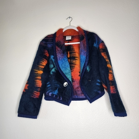 Vintage Jackets & Blazers - Vintage Yuumaland Colorful Tie-Dye Fuzzy Jacket S/M
